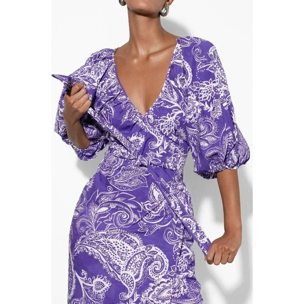 💕MARA HOFFMAN💕 Fila Dress ~ Purple with White Abstract Print Small S NWT - Picture 2 of 16